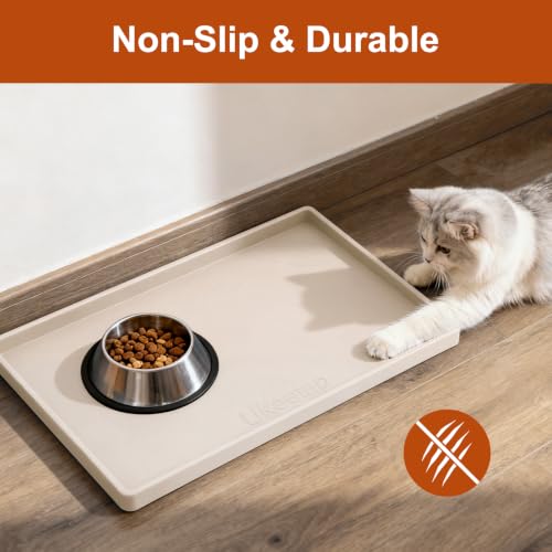 19" x 12" Extra Thick Silicone Mat Waterproof with Raised Edge (Beige / 19"L x 12"W)