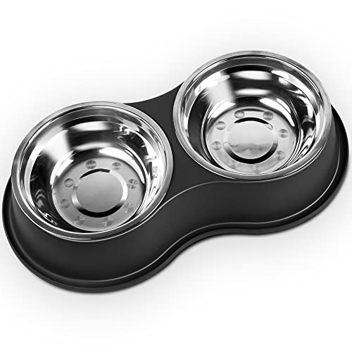 Stainless Steel Dog Bowls Double Non (Large-34oz / 1.Black)