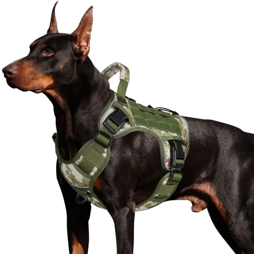 Tactical Dog Harness for Large Dogs (Green&Camo / Large: 45-80 lbs (Chest:27-37",Neck:19-25"))