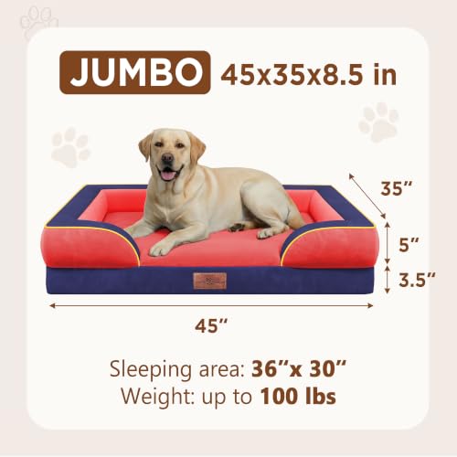 Orthopedic Dog Bed for Extra Large Dogs with Bolster (45.0"L x 35.0"W x 8.5"Th / Kansas)