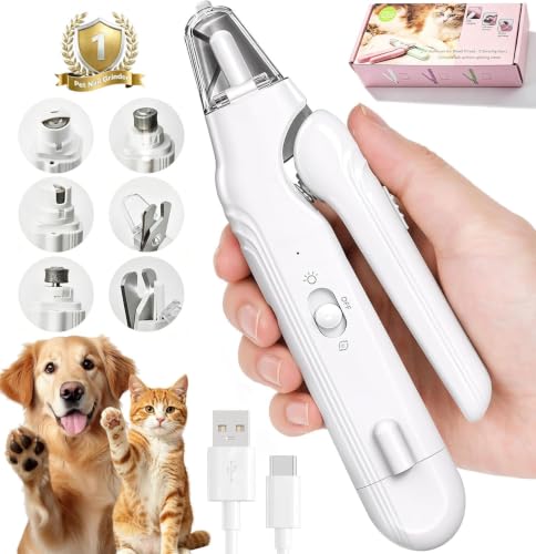2-in-1 Dog Nail Grinder & Dog Nail Clipper for Sensitive Pets (White)