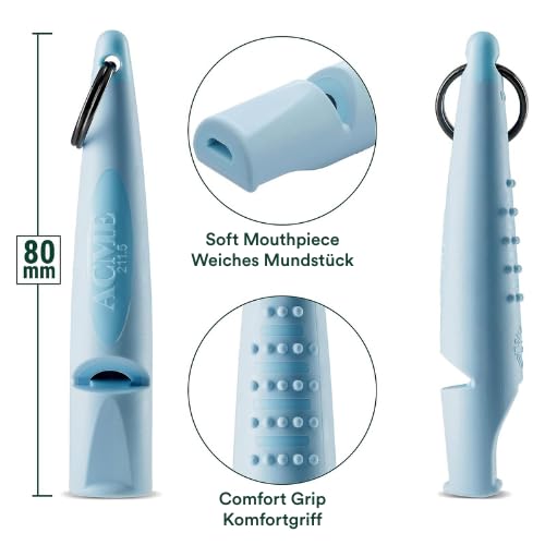 Alpha 210.5 Professional Dog Training Whistle with Lanyard. Enhanced Ergonomic Grip. BPA (Baby Blue/Black)