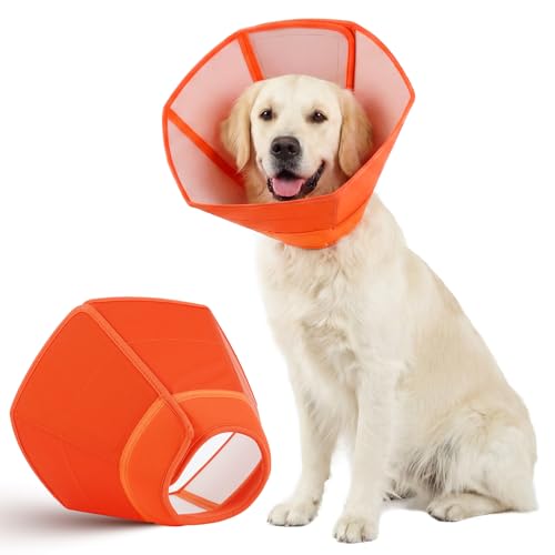 Dog Cone Waterproof Pet Recovery Collar Anti Lick (Orange / X-Large)