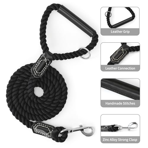 Dog Leash Braided Cotton Rope w (Jet Black / 48 Inch-1/2")