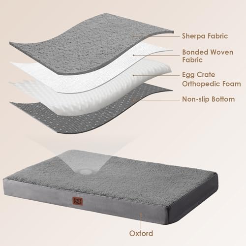 Orthopedic Dog Bed Extra Large with Removable Washable Cover (41*27*3.5 inches / Light Grey)