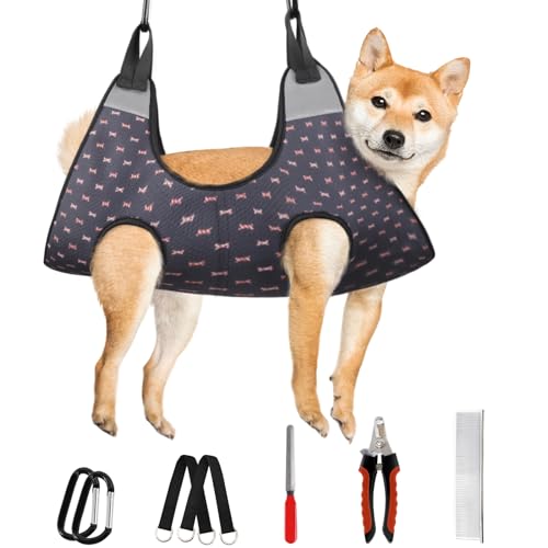 Dog Grooming Hammock for Nail Trimming (XL（ Max 85 Lb：Leg space: 11.8"-22.5"） / Blackcurrant)
