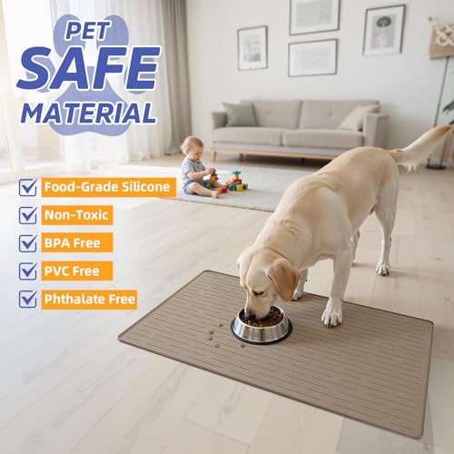 Large Dog Mats for Food and Water (Light Brown / 32"L x 24"W)