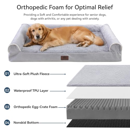 Orthopedic XL Dog Bed Extra Large Washable Dog Couch (Grey / 42" x 30" x 7.5")