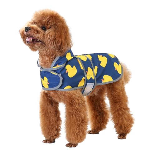Dog Raincoat Waterproof Dog Rain Jacket with Hood (Navy Blue Duck / X-Small)