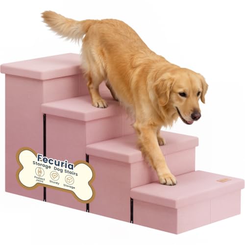 4 Step Wide Dog Stairs with Storage 23" H (Pink / 40"D x 17"W x 23"H)
