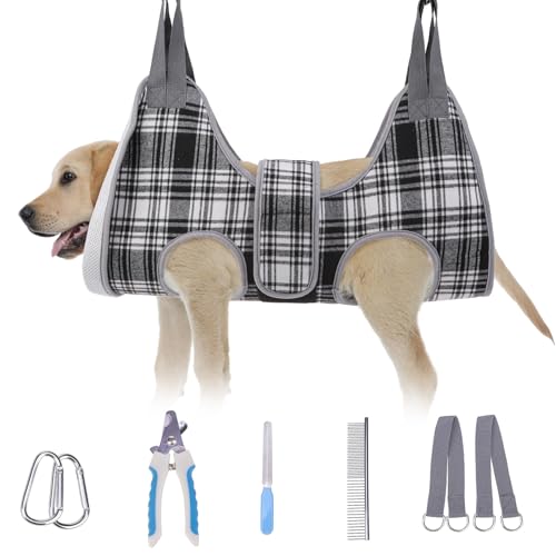 Large Dog Grooming Hammock Harness (L (Leg Spacing: 10.6-15" / Max W: 60lbs) / Black & White)