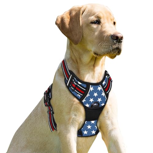 No Pull Dog Harness Front Clip Heavy Duty Reflective Easy Control Handle for Large Dog Walking (X-Large(Chest:30-38”) / Blue Star)