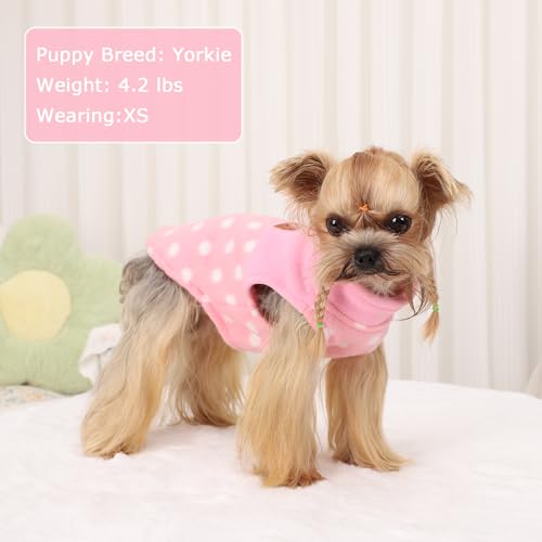 Pink Polka Dot Print Dog Sweater Dog Sweaters for Small Dogs Girl Boy Fleece Puppy Sweater Warm Soft Pet Holiday Clothes for Small Cats and Dogs Chihuahua Sweaters (Pink Polka Dot / Medium (Chest 17in ))