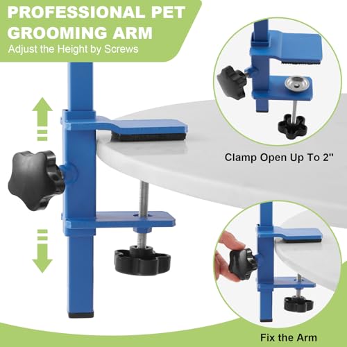 Home Dog Grooming Table Arm with Hammock 35" Height Adjustable Dog Grooming Arm with Clamp No (Blue / Small/Medium)