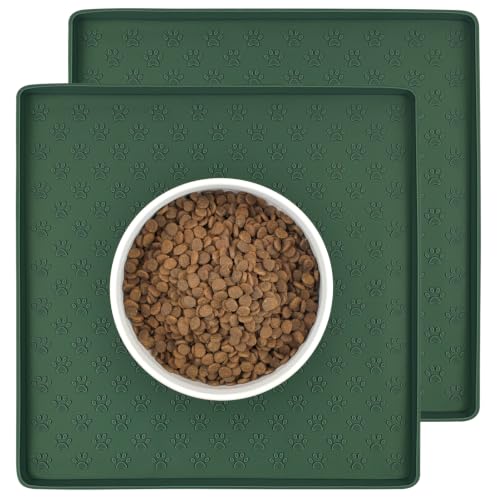 2 Pack Pet Placemat for Dog and Cat (11.8"L x 11.8"W - 2 Pack / Hunter Green)