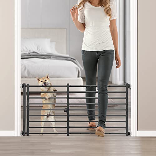 Indoor Dog Gate with Door (Black / 20''H × 26''- 41''W)