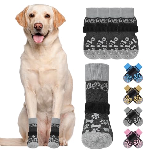 Dog Socks Shoes for Hot Pavement to Prevent Licking Paws (grey / Large (4 Pack))