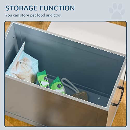 Raised Pet Feeding Storage Station with 2 Stainless Steel Bowls Base for Large Dogs and Other Large Pets (Gray)