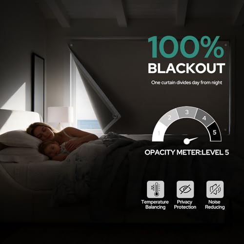 100% Blackout Travel Curtains Beige 50W x 78L (Linen / 50"W x 78"H)