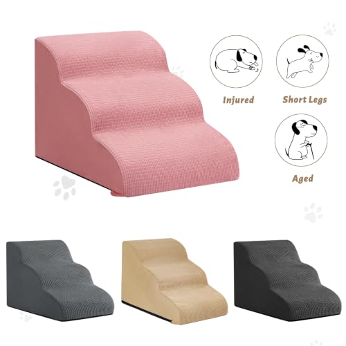 Dog Stairs for Small Dogs (Pink / Standard 3-Step 15.7"H)