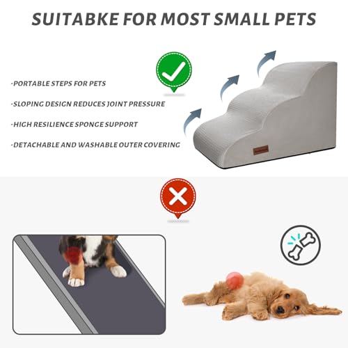 Dog Stairs for Small Dogs and Cats (Light Grey / Standard 3-Step 15.7"H)