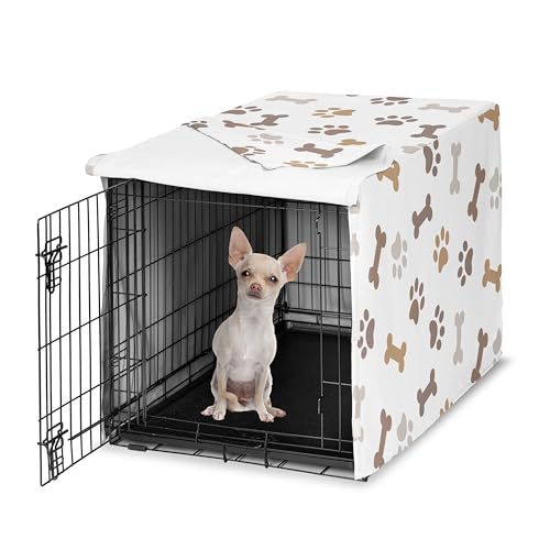 24in. Small Dog Crate Cover (Brown Paw Bone / 24in. x 20in. x 18.5in.)