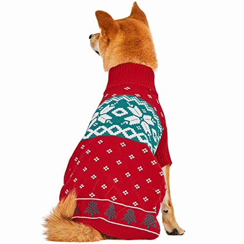 Christmas Tree and Snowflake Dog Sweater in Festive Red (12 inch (Pack of 1) / Tree - Festive Red)