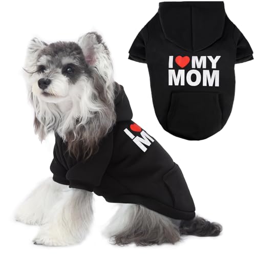Dog Basic Hoodie Soft Dog Clothes Cold Weather Sweaters for Medium Large Dogs Cozy Fabric Warm Sweatshirt with Leash Hole for Boys (I Love My MOM / S(Back: 12.6",Chest:18.11", 5-10 lbs))