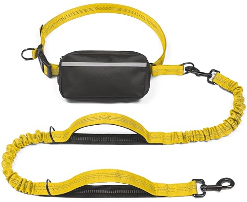 Hands Free Dog Leash with Zipper Pouch (Yellow / Large)