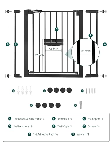 Baby Gate with Cat Door (Black / 29-40" Wide, 30" Tall)