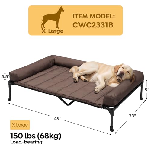 Outdoor Elevated Dog Bed with Waterproof Bolster Cushion (Brown / 49.0"L x 33.0"W x 9.0"Th)