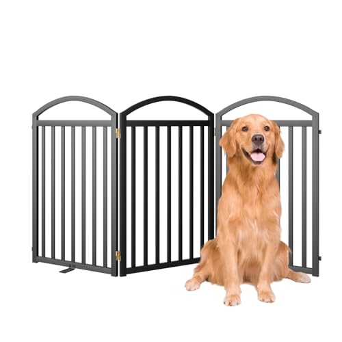 3 Panels Full Matel Freestanding Dog Gates (【3 Panels】72"W*32H" / Black)