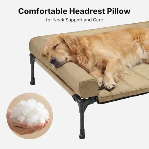 Outdoor Elevated Dog Bed with Waterproof Bolster Cushion (Beige Coffee / 53.0"L x 37.5"W x 9.0"Th)
