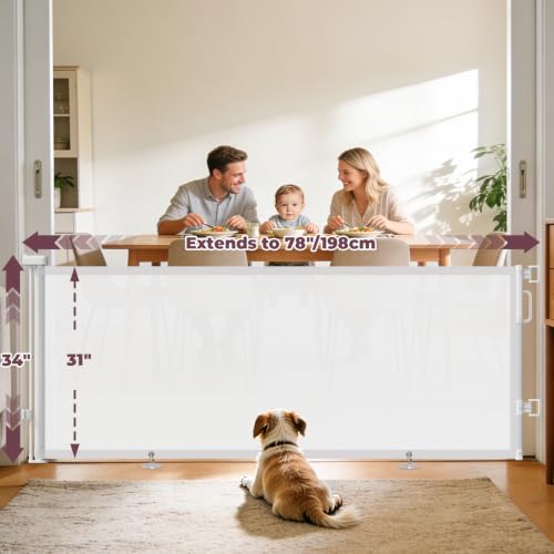 78" Retractable Extra Wide Baby Gates for Stairs (White / 34" Tall x 78" Wide)
