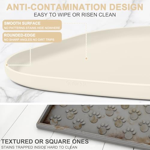 Waterproof Silicone Pet Food Mat with Raised Edge for Dog & Cat (White Sand / 19"L x 12"W)