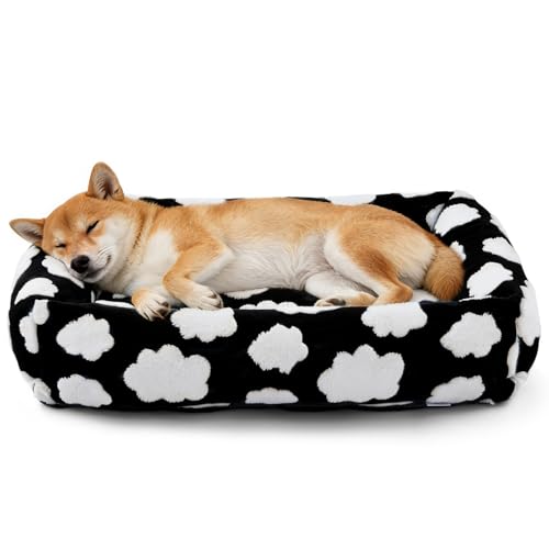 Large Dog Beds Large Sized Dog (Cozy Clouds Black / L (36"x27"x8"))