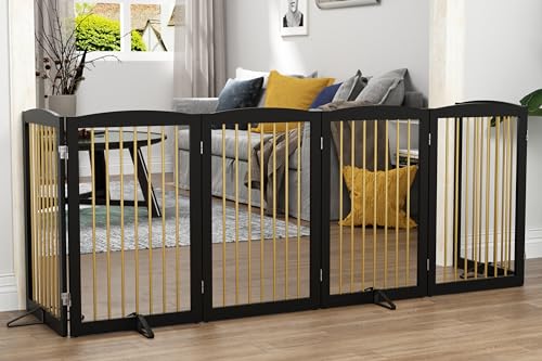 Freestanding Pet Gate for Dogs (32" Height-6 Panel / Black & Gold)