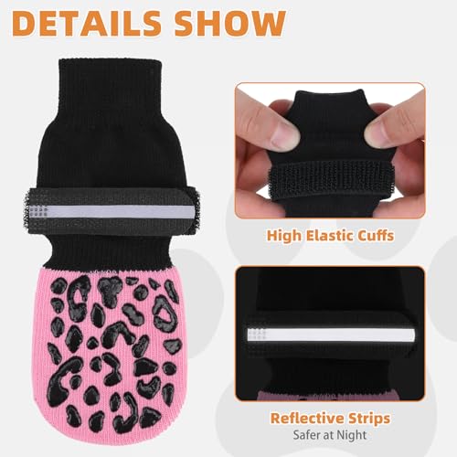 Anti Slip Dog Socks to Prevent Licking Paws (Pink Reflective / Large (4 Pack))