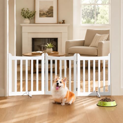 Freestanding Wooden Dog Gate (White / 60″ W × 24″ H)