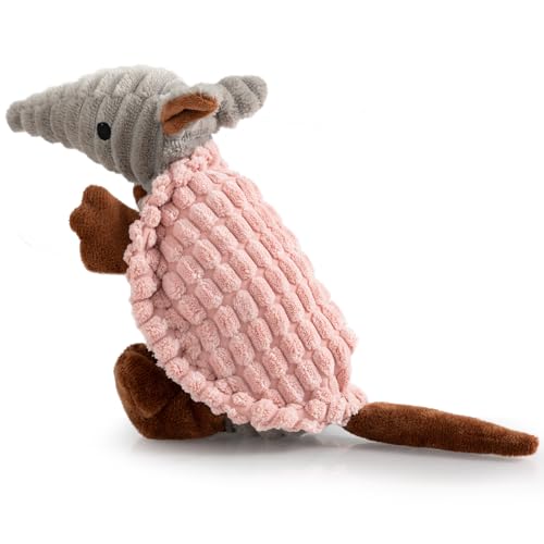 Armadillo Squeaky Puppy Dog Toys for Small Medium Dogs (8 IN / Light Pink)