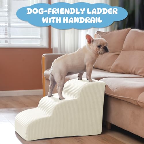 2 Step Dog Stairs Pet Ramp for High Beds (Beige / 2-Step 11.8"H)