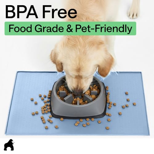 Dog Food Mat 100% Waterproof Silicone (Light Blue / 32"l X 24"w)