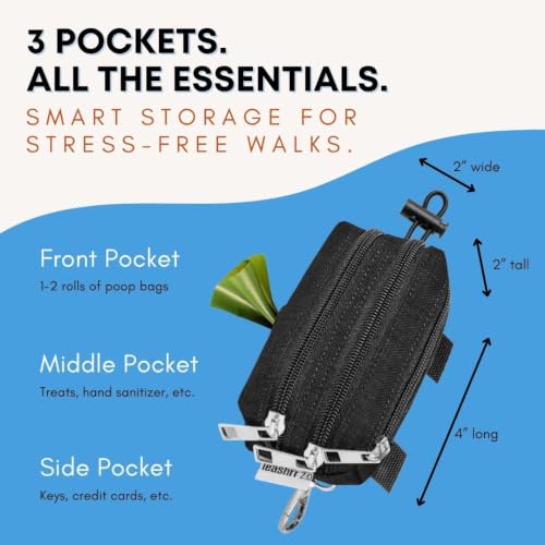 Dog Poop Bag Holder for Leashes and Treat Holder with 3 Waterproof Pouches (Midnight)