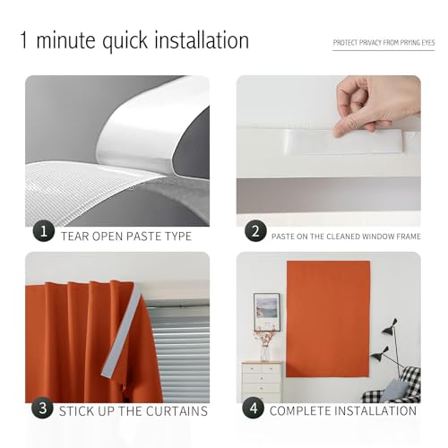 Self Adhesive Curtains Portable Blackout Curtain Simple and Easy to Install Bedroom Window Thermal Lnsulated Kitchen Room Darkening Black Small Drapes (59"W x 71"L (Pack of 1) / Orange)