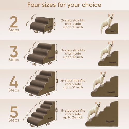 2 Step Pet Stairs for High Beds & Sofas (Brown / 2-step 11.8"H)