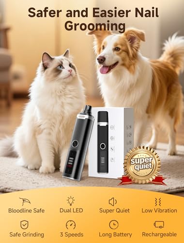 Dog Nail Grinder Whisper Quiet & Safe for Sensitive Dogs and Cats (Black)