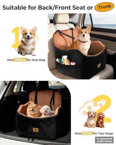 Dog Car Seats for Small Dogs Up to 35 lbs (Black/Brown)