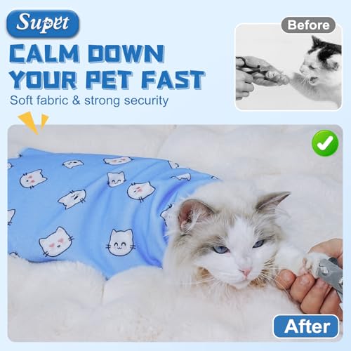 Cat Grooming Wrap for Nail Trimming (XL-31.5in ( Weight:＜ 25lbs ) / BlueCat)