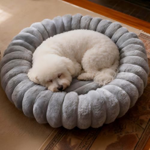 Donut Small Dog Bed Round Calming Kitten & Puppy Bed (Grey / XS(20*20*6))