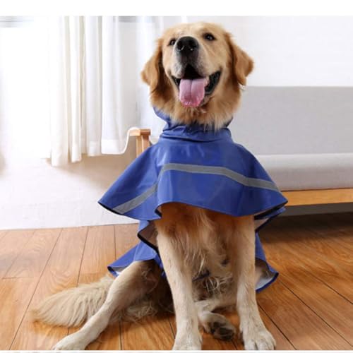 Large Dog Raincoat Adjustable Pet Water Proof Clothes Lightweight Rain Jacket Poncho Hoodies with Strip Reflective (2X-Large (Pack of 1) / Blue)